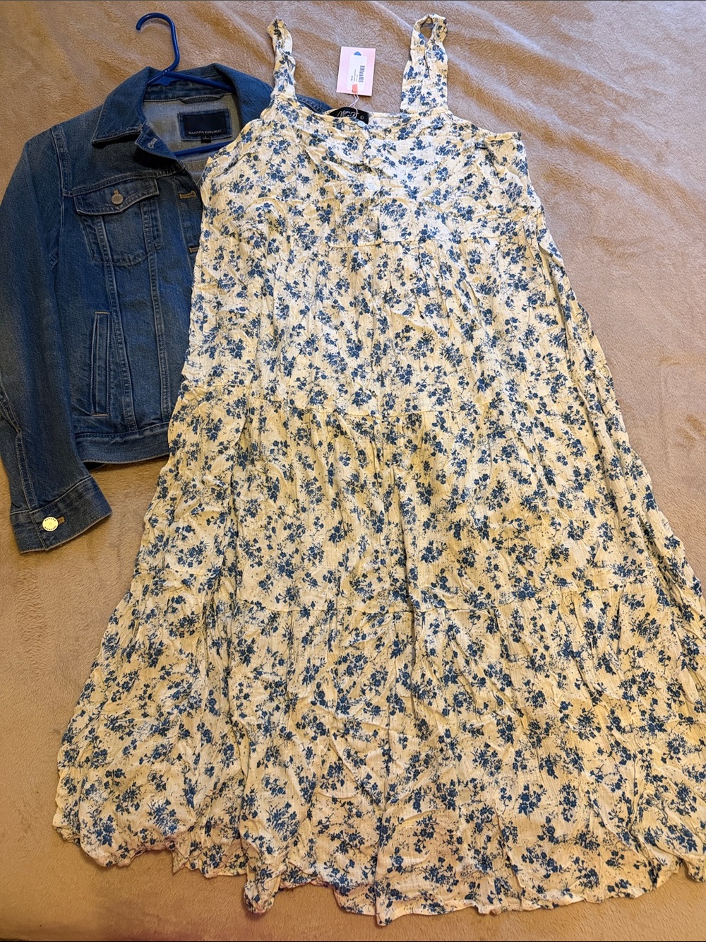 Blue Floral Tiered A-Line dress
